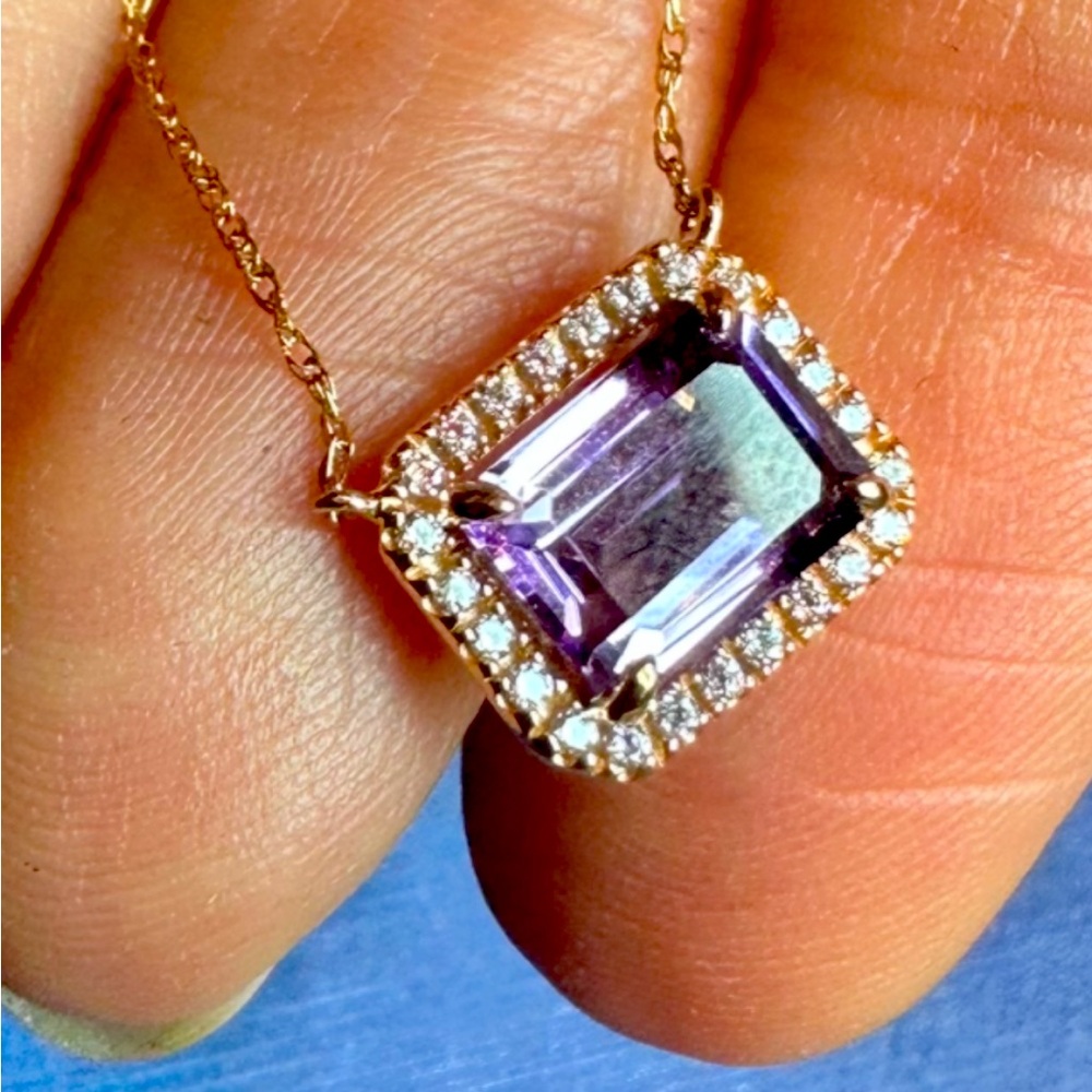 10K solid gold genuine natural XL amethyst necklace real 10K gold needs fix